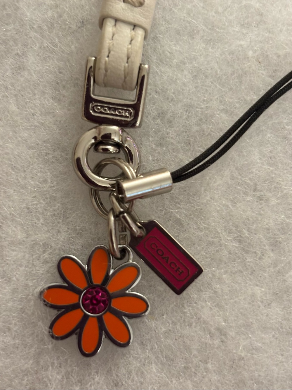 Coach Orange Daisy Key/phone/Bag Charm with Pink Coach Tag